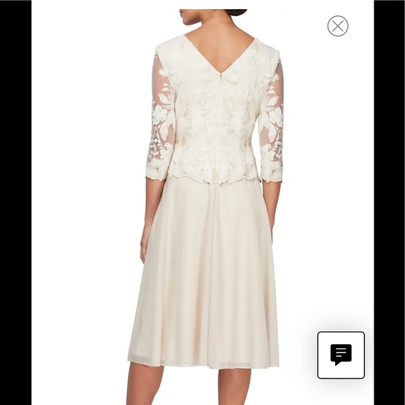 Alex Evenings Illusion Sleeve Embroidered Midi Dress in Taupe Size 4 - Picture 2 of 9